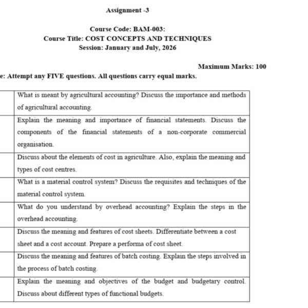 BAM 3 QUESTION PAPER