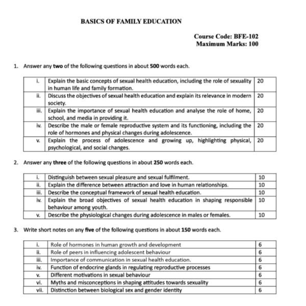 BFE-102 QUESTION PAPER