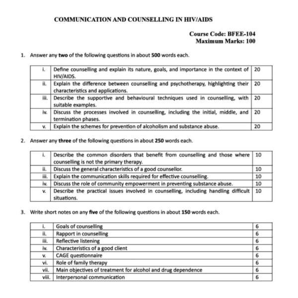 BFEE-104 QUESTION PAPER