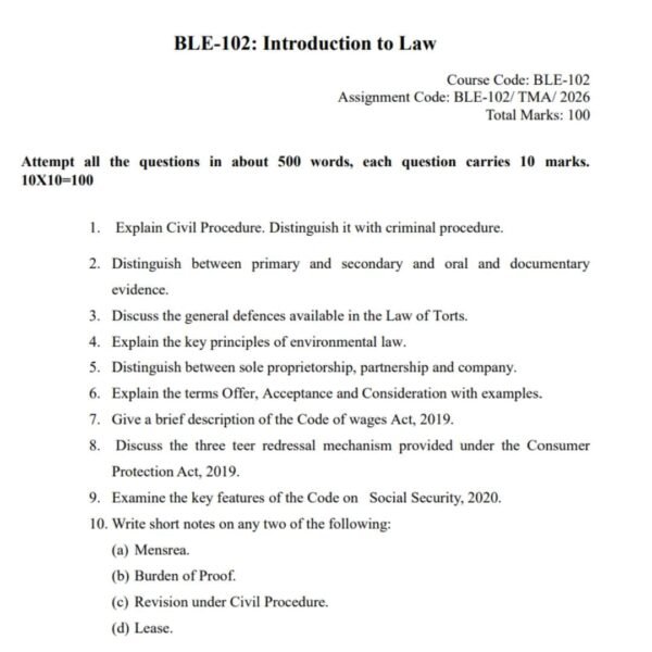 BLE 102 QUESTION PAPER