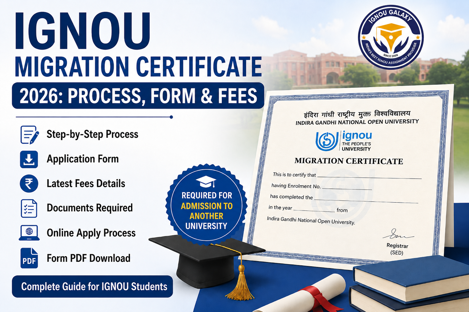 IGNOU Migration Certificate 2026 process, application form, documents and fees
