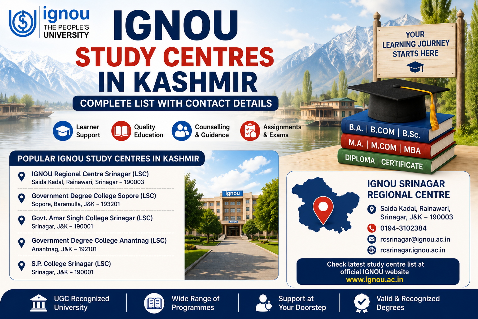 IGNOU Study Centres in Kashmir: Complete List with Contact Details