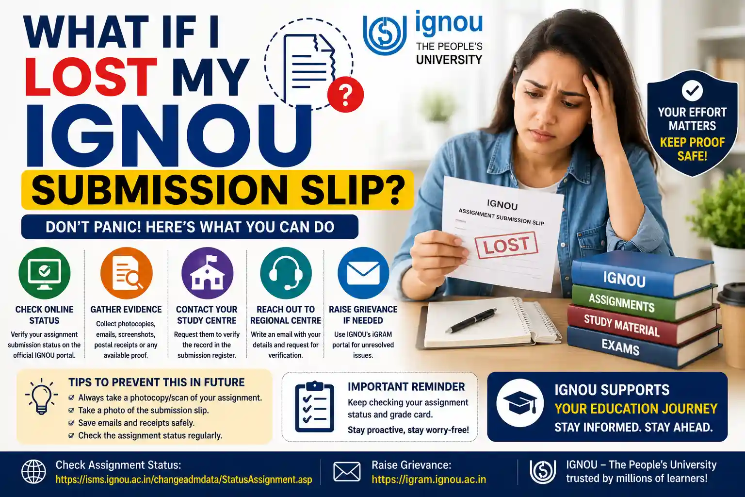 What to do if you lost your IGNOU assignment submission slip and how to verify assignment records