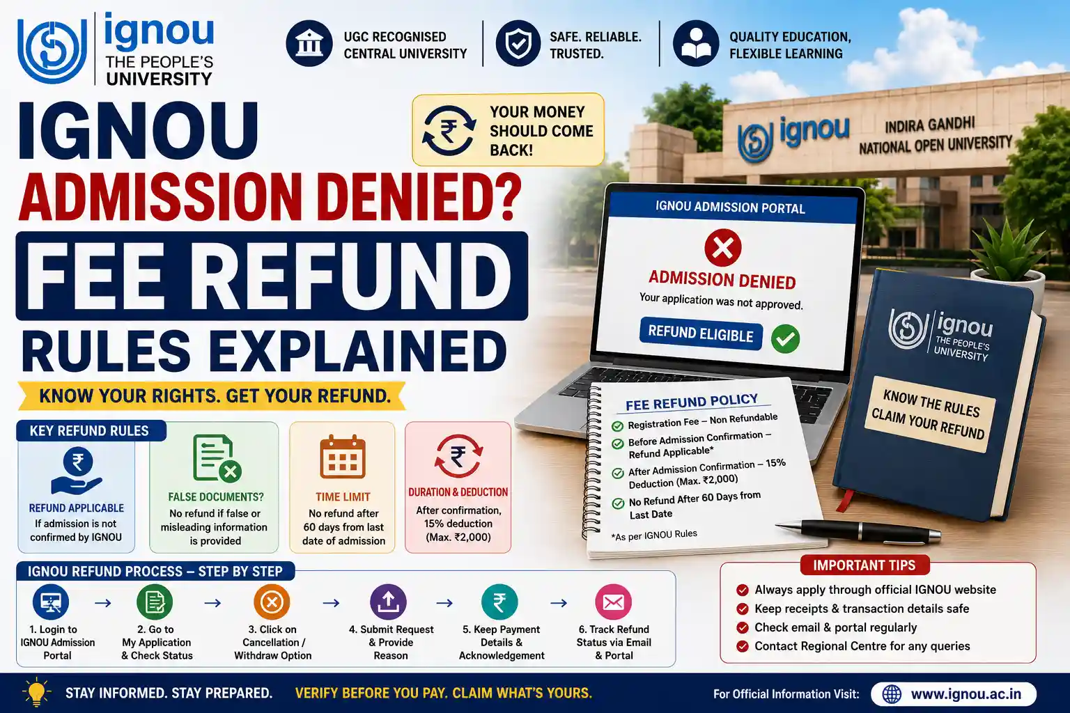 IGNOU Admission Denied? Fee Refund Rules Explained