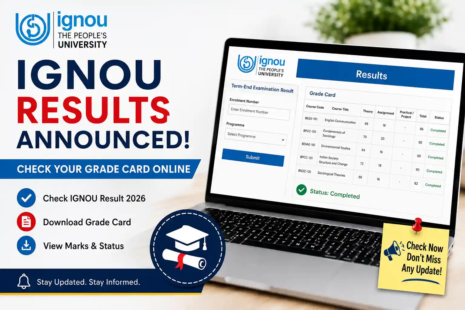 IGNOU Results Announced – Check IGNOU Grade Card Online